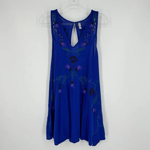 Free People Adelaide Embroidered Shift Mini Dress Ocean Blue Size XS - Picture 3 of 12